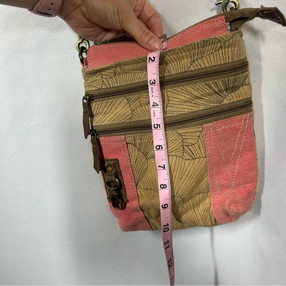 Canvas Crossbody Purse Pink Floral Handbag Tan Zipper Boho